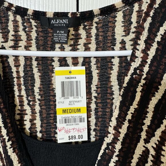 Alfani Rain Drop Chinch Elastic Waist Midi Sun Dress Made In Taiwan Tropical-PM - Picture 2 of 3